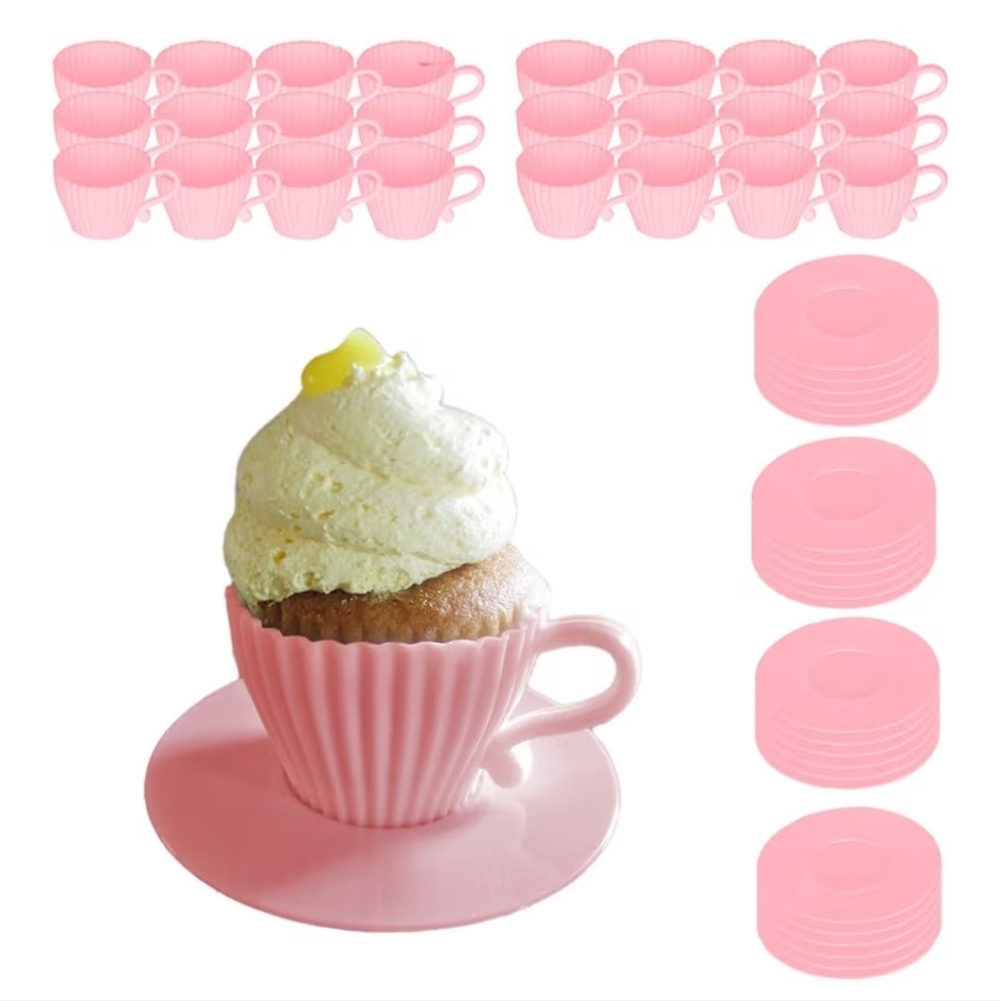 Pink Silicone Cupcake Molds with Saucers